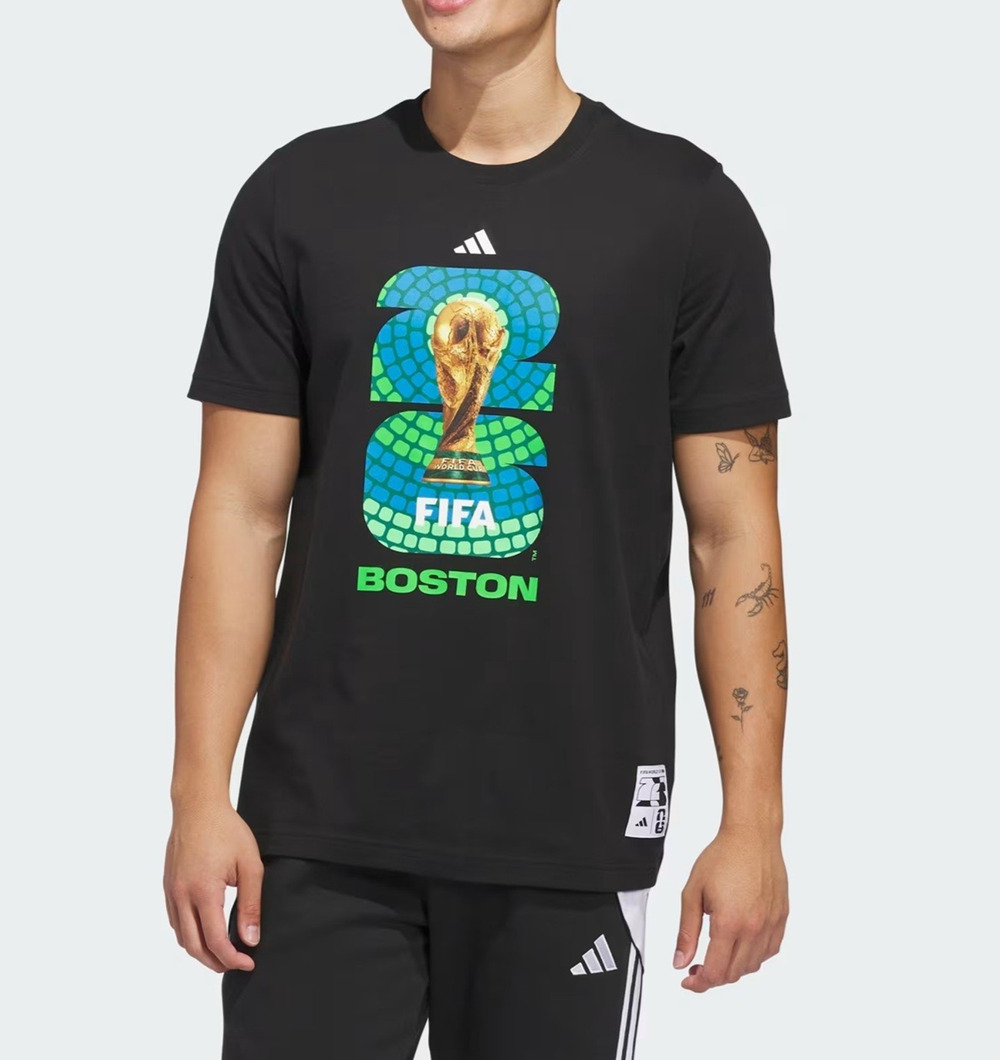 Adidas Fifa World Cup 26 Host City Boston Black Graphic T-Shirt Mens size Med